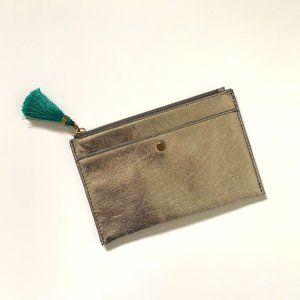 J. Crew Metallic Leather Clutch with Fringe Tassel